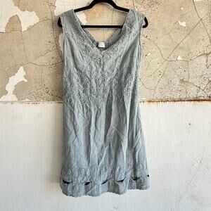 Coastal Embroidered Cotton Midi Dress Light Blue Casual Travel Vacation Size M